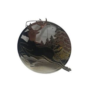 Avon vintage gold Christmas ornament 1992 Reindeer Tree outdoor Hanging Round 3"